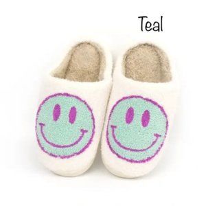 Teal Smiley Slippers